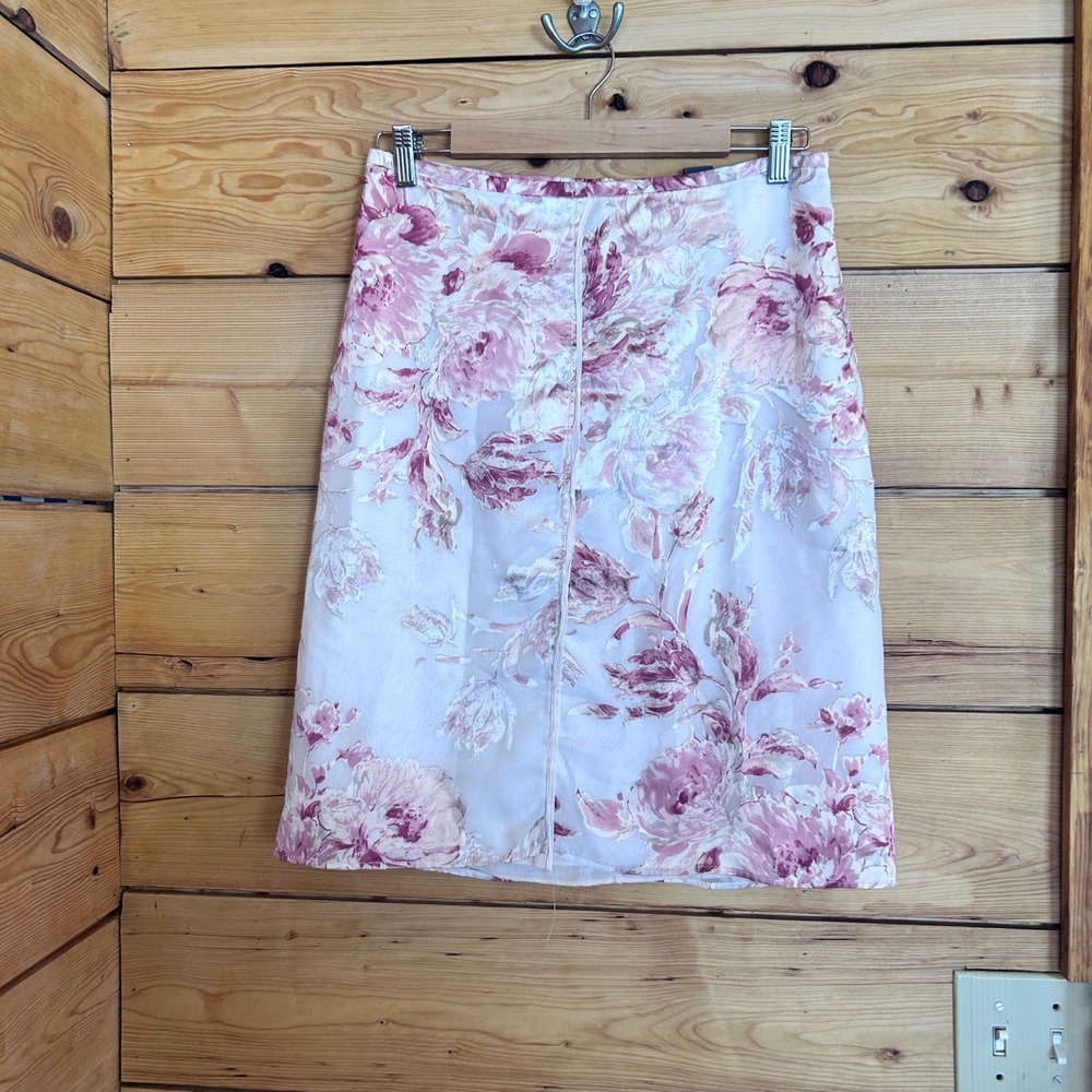 Vintage Silk Floral Skirt Womens Size 6 Pink Watercolor Midi A Line Teenflo